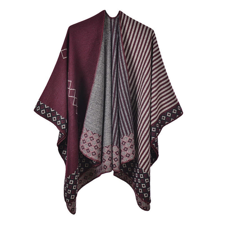 BWOOOH Tibetan Shawl Striped Diamond Pattern Winter Warm 