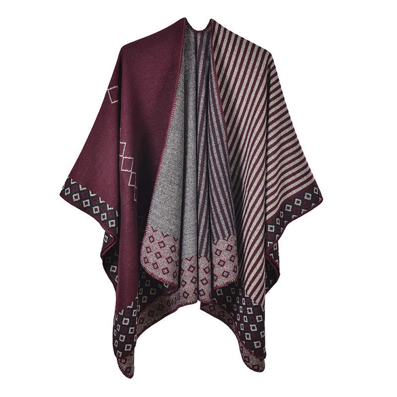BWOOOH Tibetan Shawl Striped Diamond Pattern Winter Warm 