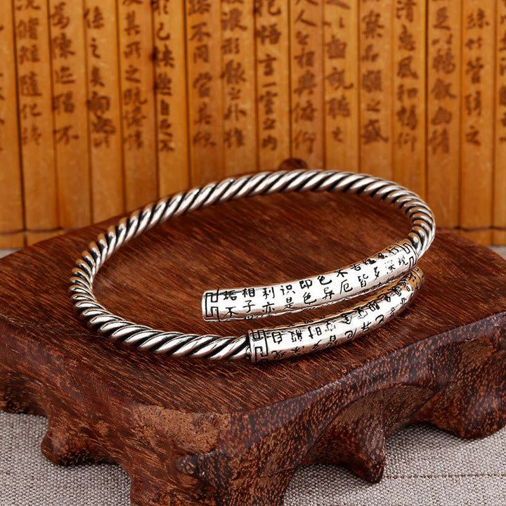 BWOOOH Retro Heart Sutra Twisted Design Pattern Balance Bracelet Bangle