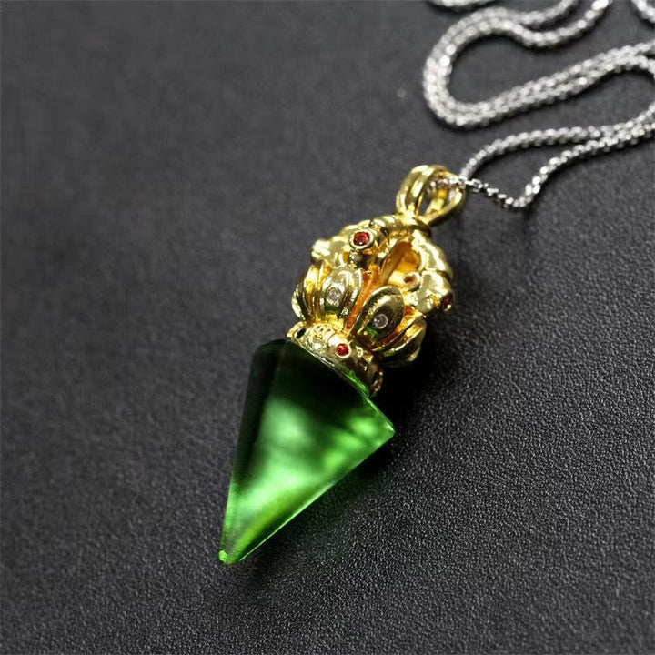 BWOOOH Tibetan Dorje Vajra 4 Prong Lotus Liuli Crystal Strength Necklace Pendant