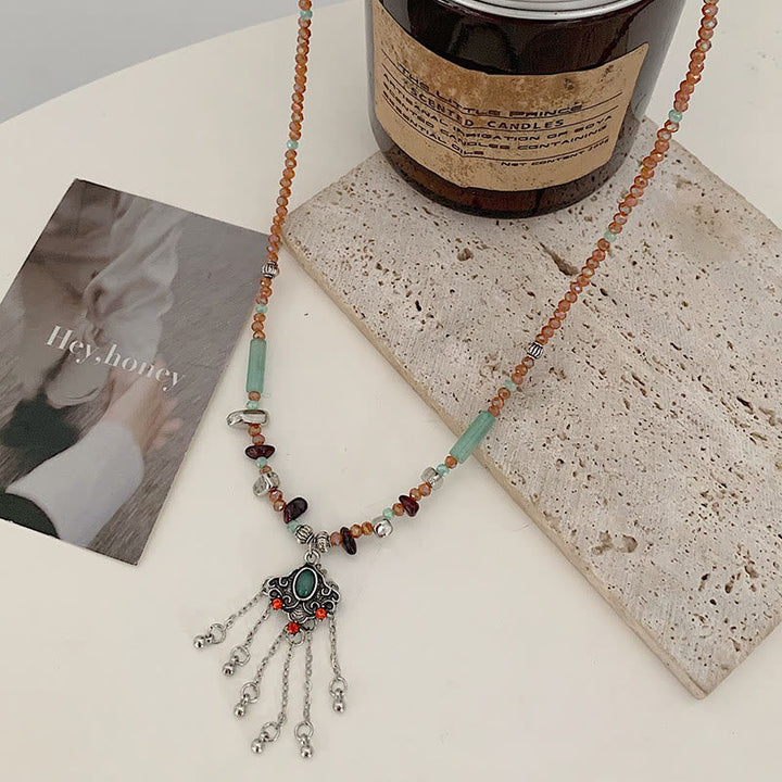 BWOOOH Tibetan Crystal Stone Copper Luck Tassel Necklace Pendant
