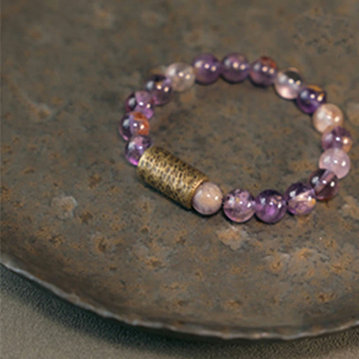 BWOOOH White Crystal Red Hematoid Quartz Gold Rutilated Quartz Purple Phantom Protection Bracelet