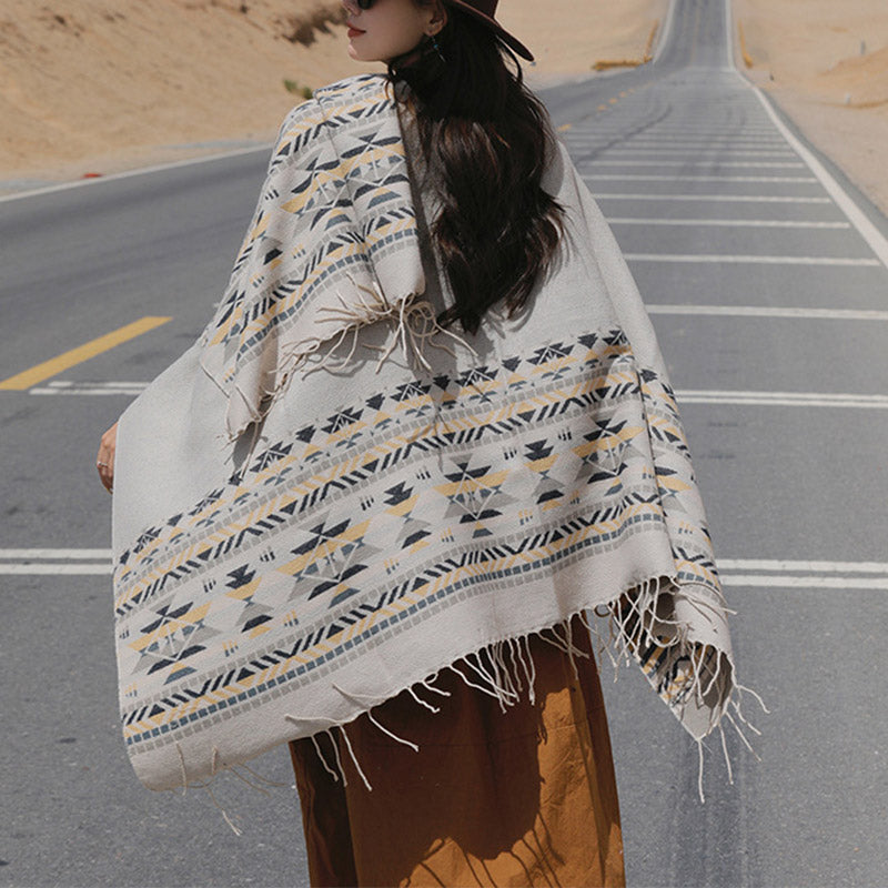 BWOOOH Tibetan Shawl Colorful Geometry Winter Cozy Travel