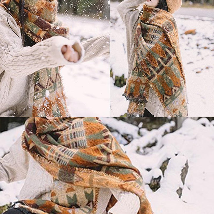 BWOOOH Tibetan Shawl Classic Geometry Pattern Winter Cozy