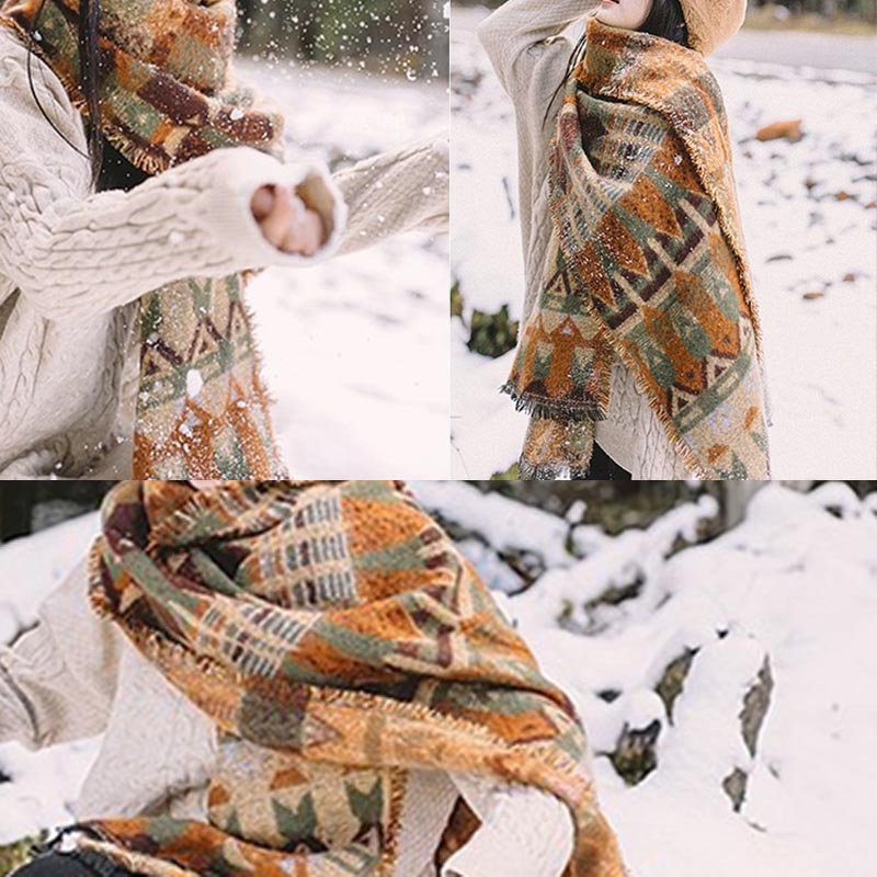BWOOOH Tibetan Shawl Classic Geometry Pattern Winter Cozy