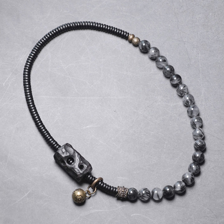 BWOOOH Black Rutilated Quartz Ebony Wood Copper Wisdom Couple Bracelet