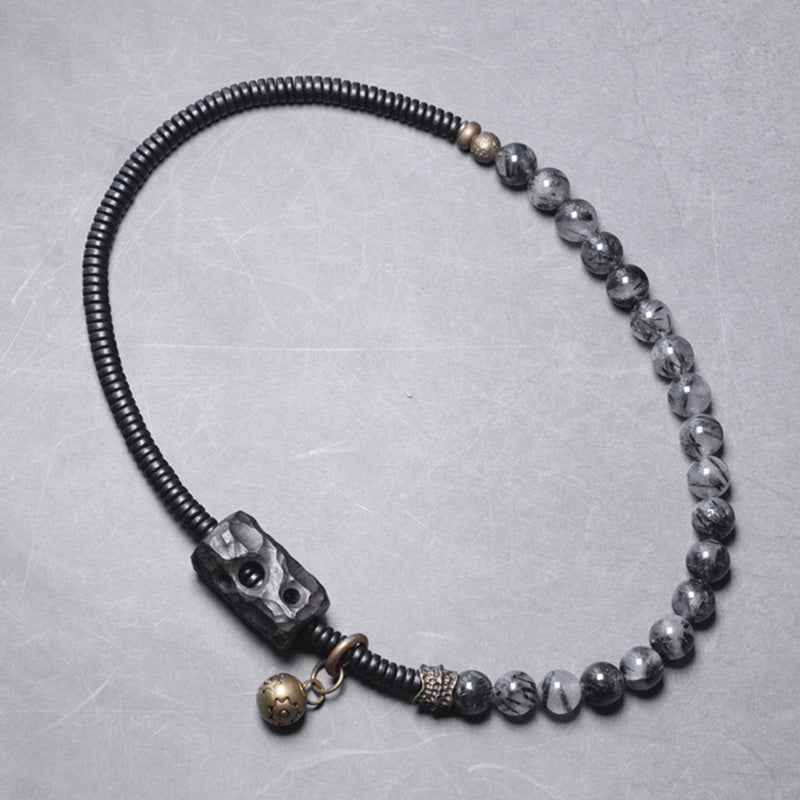 BWOOOH Black Rutilated Quartz Ebony Wood Copper Wisdom Couple Bracelet