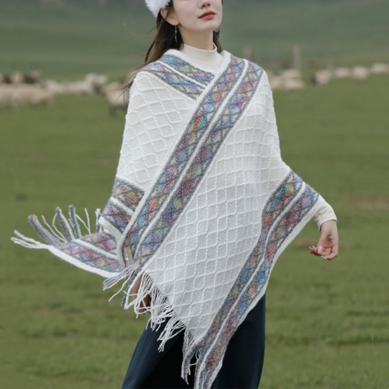 BWOOOH Tibetan Colorful Striped Rhombus Pattern Shawl Tas
