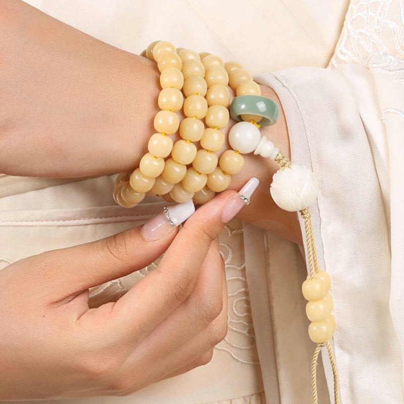 BWOOOH Natural Bodhi Seed Lotus Dzi Bead Peace Harmony Charm Bracelet