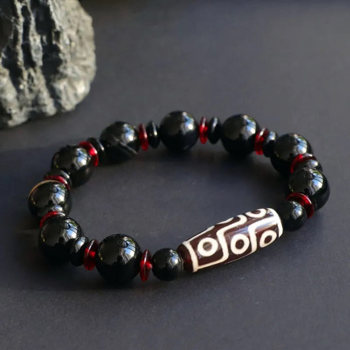 BWOOOH Black Onyx Nine-Eye Dzi Bead Wealth Protection Bracelet