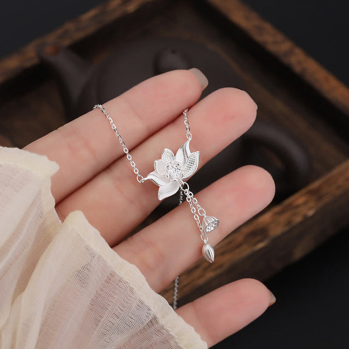 BWOOOH 999 Sterling Silver Lotus Flower Pod Carved Enlightenment Necklace Pendant