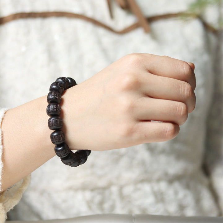 BWOOOH Tibet Ebony Wood Om Mani Padme Hum Engraved Balance Bracelet
