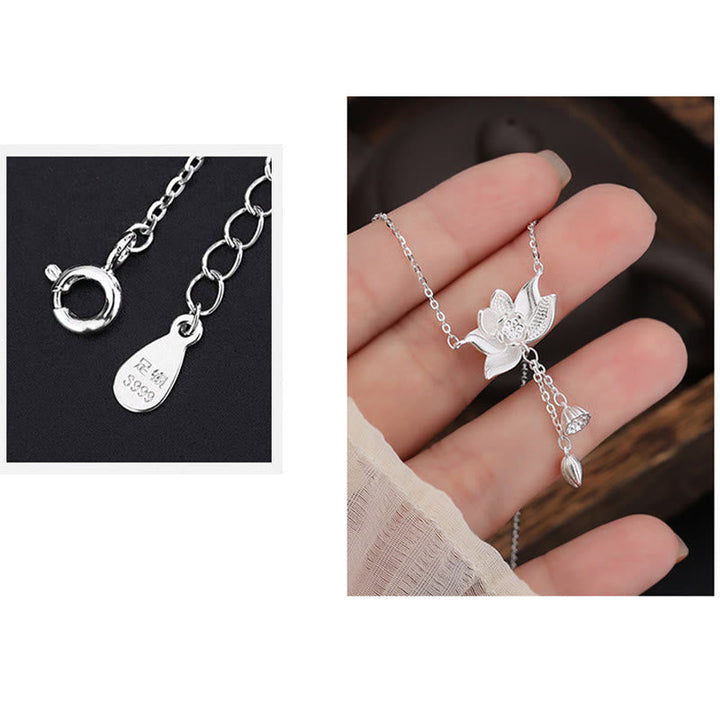 BWOOOH 999 Sterling Silver Lotus Flower Pod Carved Enlightenment Necklace Pendant