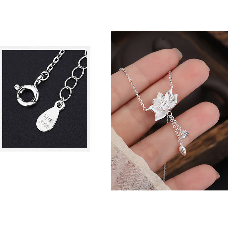 BWOOOH 999 Sterling Silver Lotus Flower Pod Carved Enlightenment Necklace Pendant