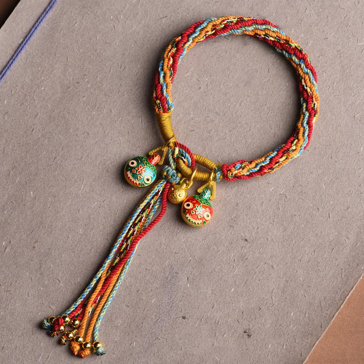 BWOOOH Gold Swallowing Beast Family Luck Reincarnation Knot Braid Colorful String Bracelet