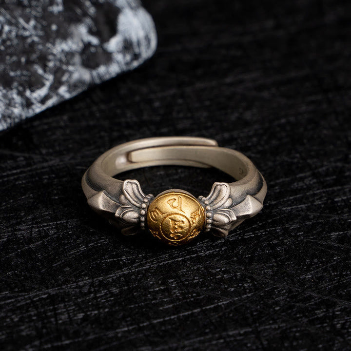 BWOOOH 925 Sterling Silver Manjusri Mantra Om Mani Padme Hum Peace Adjustable Ring