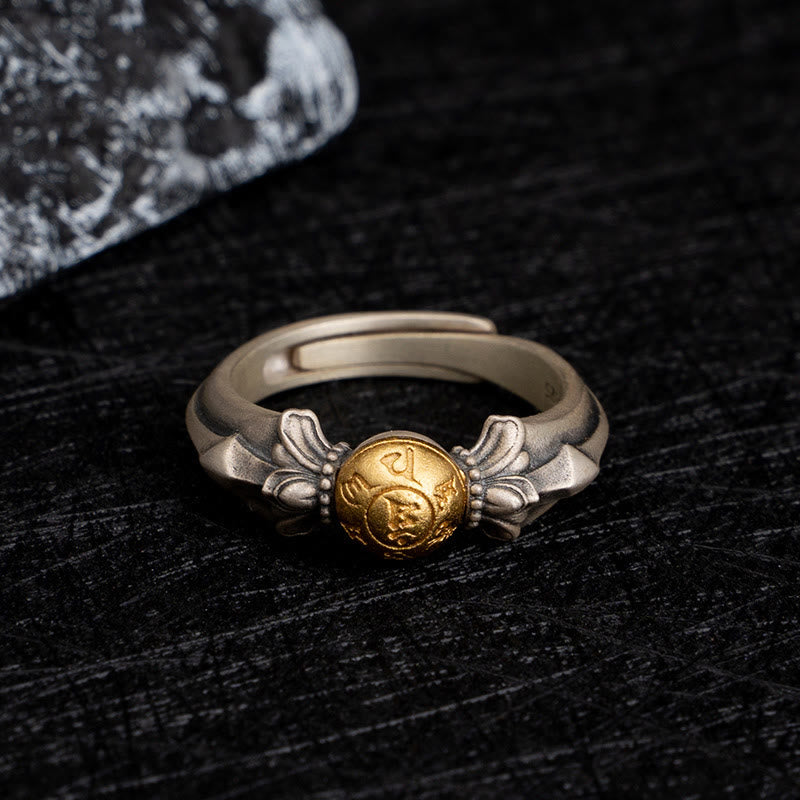BWOOOH 925 Sterling Silver Manjusri Mantra Om Mani Padme Hum Peace Adjustable Ring