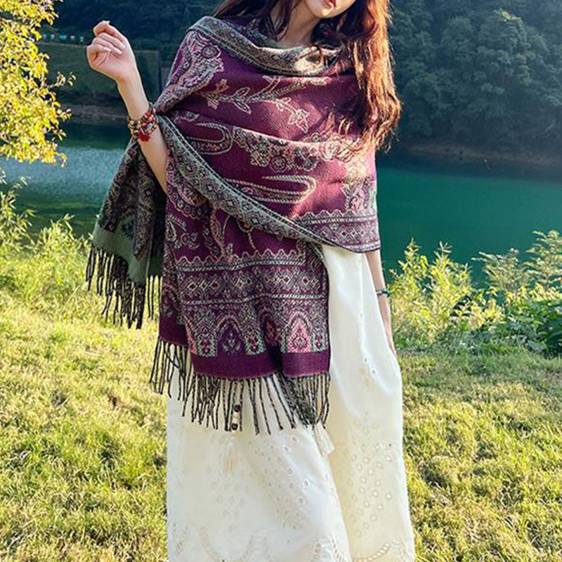BWOOOH Vintage Tibetan Leaves Pattern Design Shawl Cozy T
