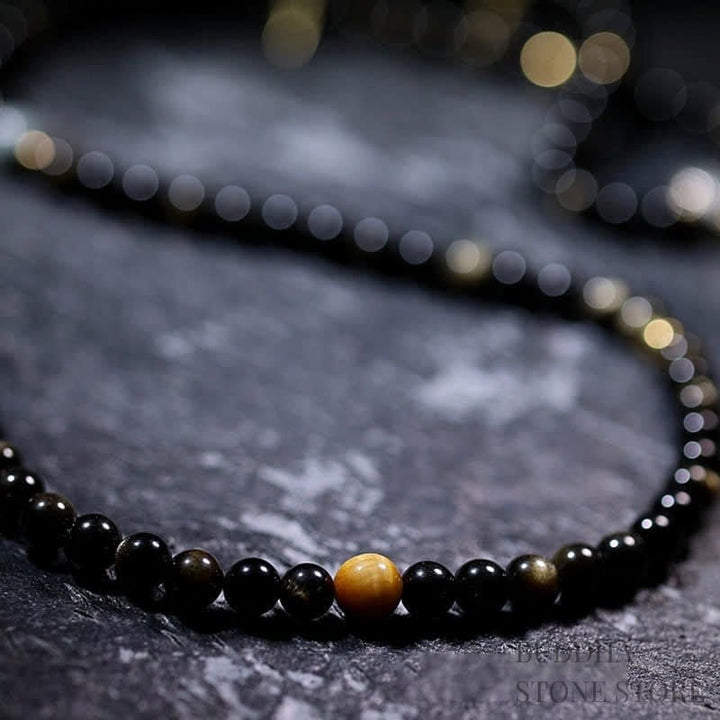 BWOOOH 108 Mala Beads Gold Sheen Obsidian Tiger Eye Eagle&
