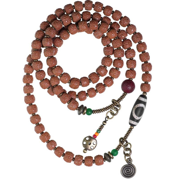 BWOOOH 108 Mala Rudraksha Beads Bodhi Seed Dzi Bead Luck Auspiciousness Tassel Bracelet