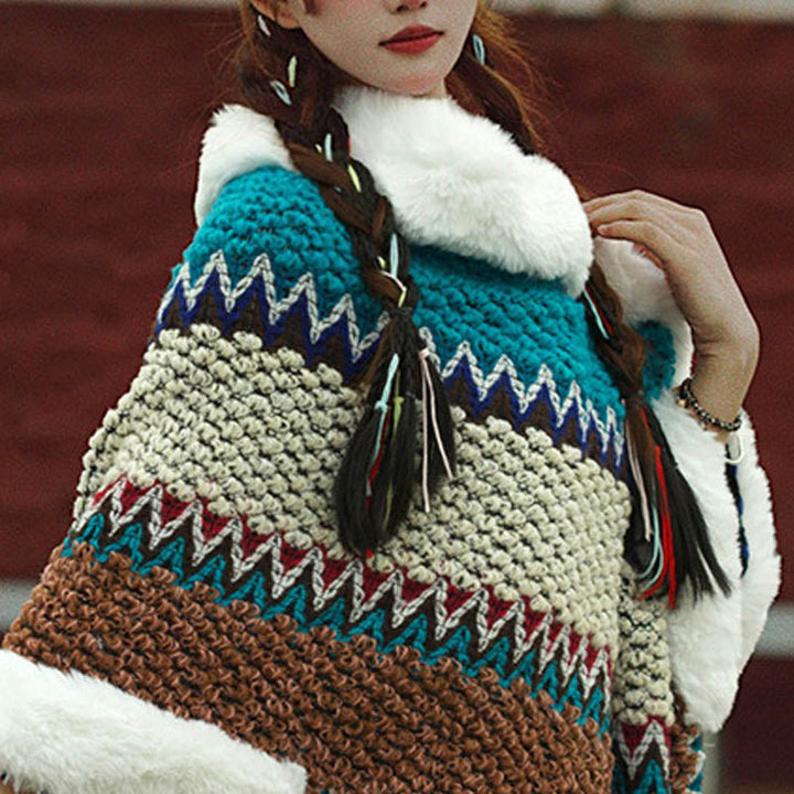 BWOOOH Tibetan Multicolored Striped Shawl Winter Cozy Tra