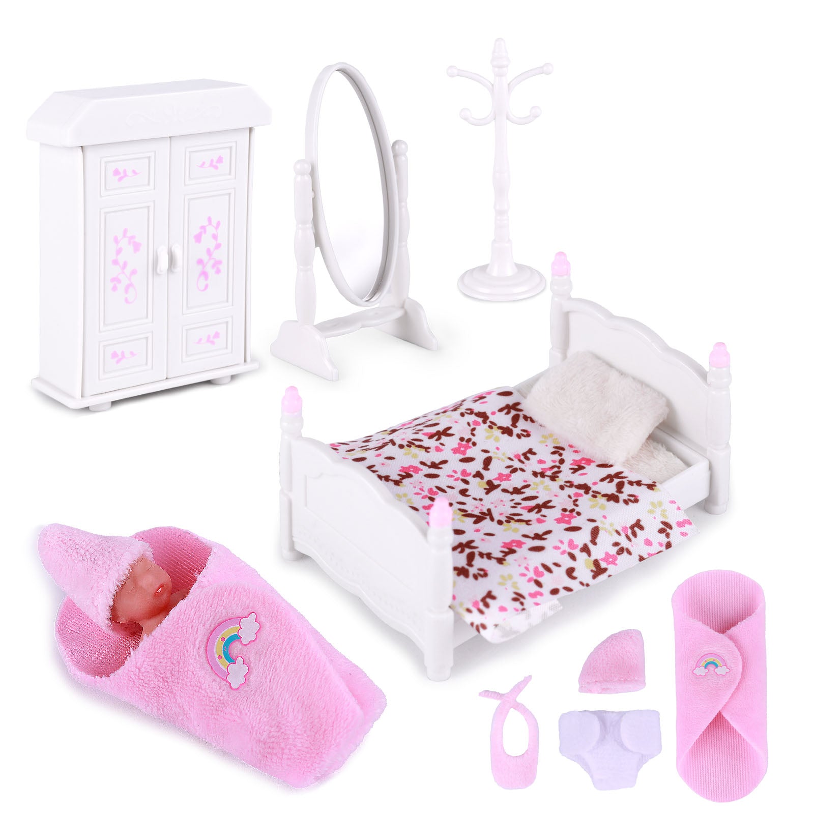 Full Platinum Solid Silicone Star Product 3 Inches Mini Sleeping Baby Doll Girl with Free Delicate Furniture Accessories