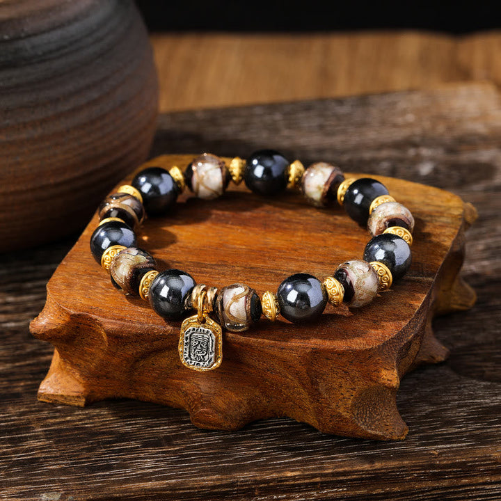 BWOOOH Tibetan Zakiram Goddess of Wealth Liuli Glass Incense Ash Porcelain Bead Luck Bracelet