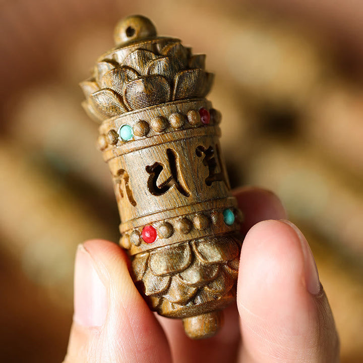 BWOOOH Tibet Green Sandalwood Rosewood Om Mani Padme Hum Lotus Positive Soothing Necklace Pendant