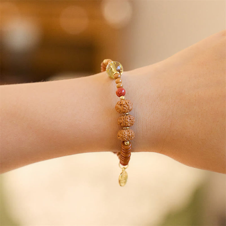BWOOOH Tibetan Bodhi Seed Black Onyx Smoky Quartz Om Mani Padme Hum Fu Character Wealth Bracelet