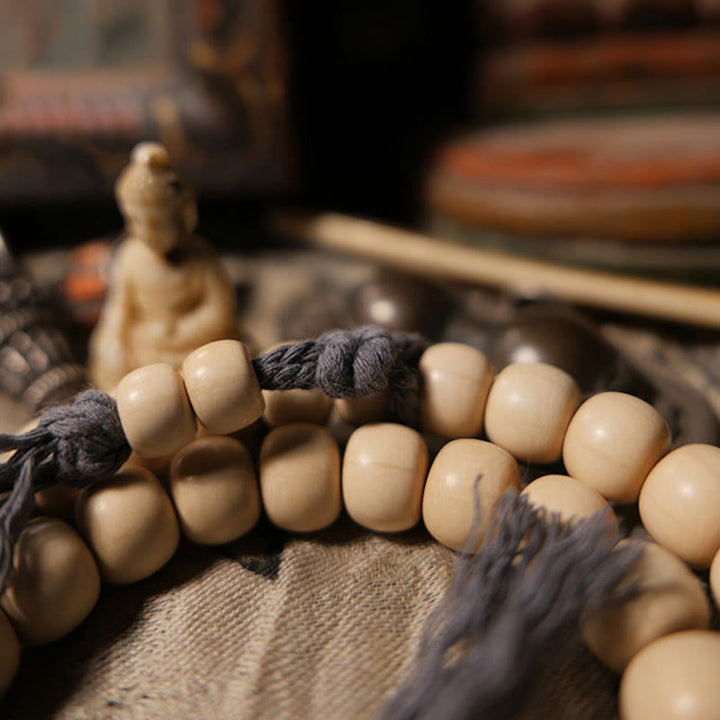BWOOOH 108 Mala Beads Abelia Biflora Wood Warding Off Evil Spirits Wrist Mala