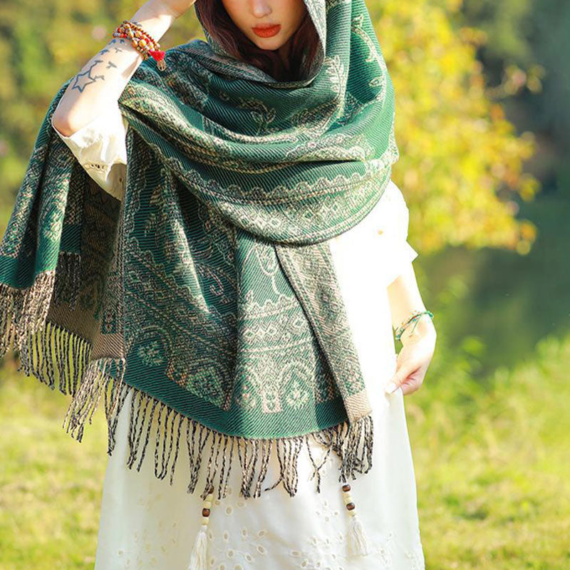 BWOOOH Vintage Tibetan Leaves Pattern Design Shawl Cozy T