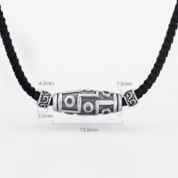 BWOOOH 999 Sterling Silver Nine-Eye Dzi Bead Pattern Protection Rope Necklace Pendant