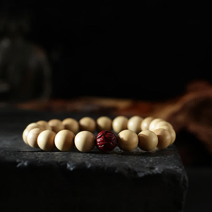 BWOOOH Tibet Peach Wood Lotus Cinnabar Bagua Yin Yang Luck Wealth Bracelet