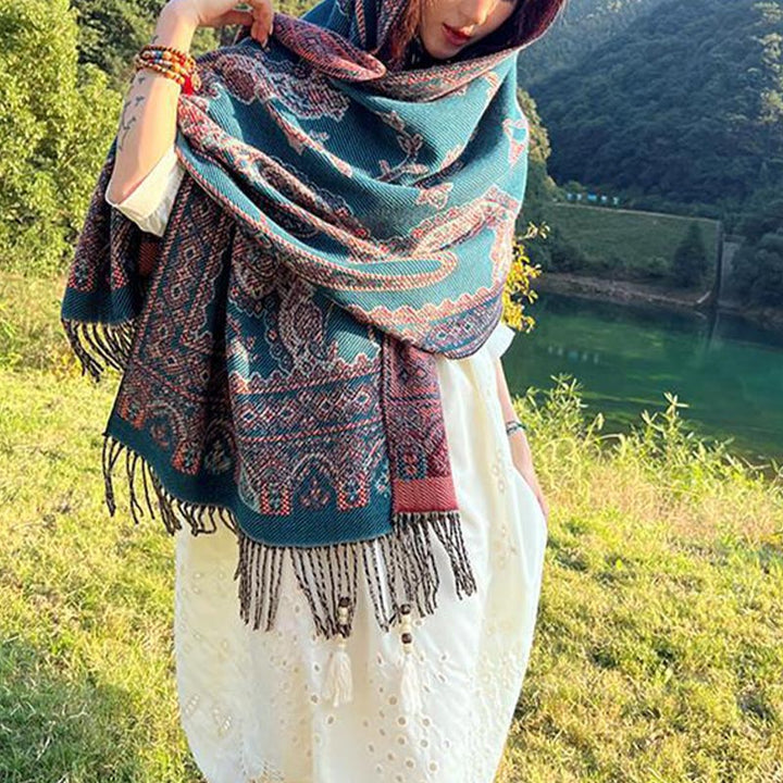 BWOOOH Vintage Tibetan Leaves Pattern Design Shawl Cozy T