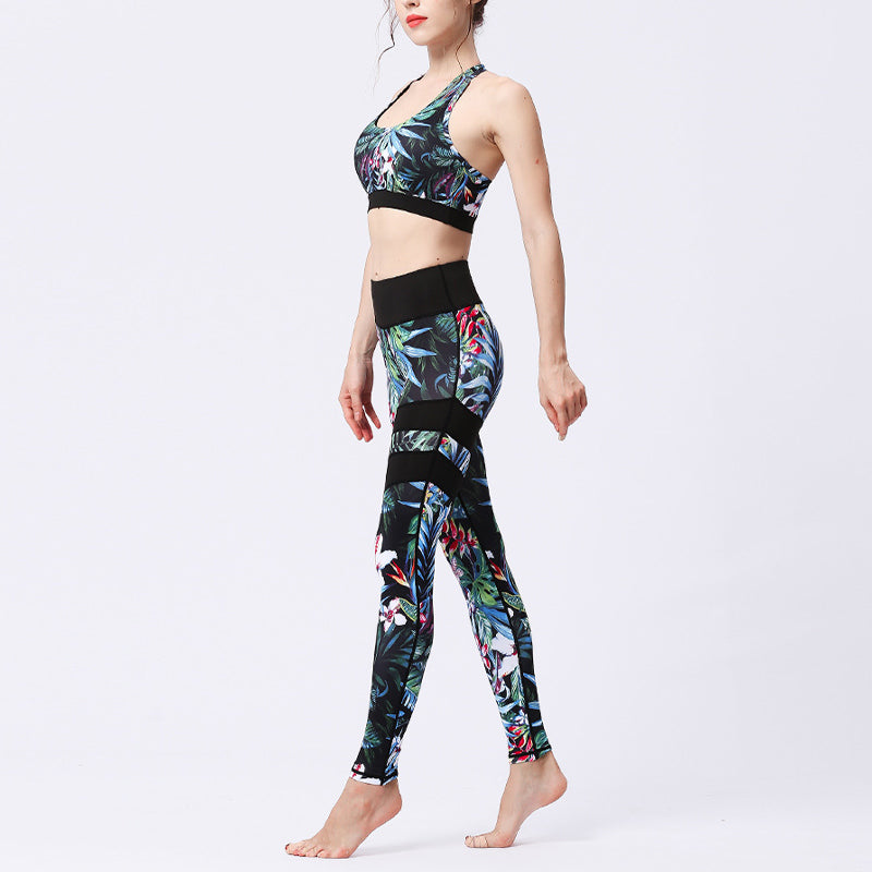 BWOOOH lotus print yoga leggings - 2Pcs Sunflower Flowers Leaves Print Top 