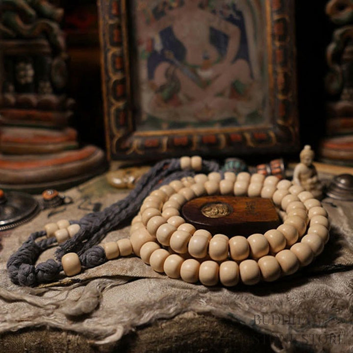 BWOOOH 108 Mala Beads Abelia Biflora Wood Warding Off Evil Spirits Wrist Mala