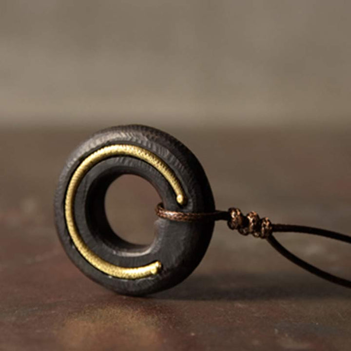 BWOOOH Zen Circle Ebony Wood Peace Calm Necklace Pendant