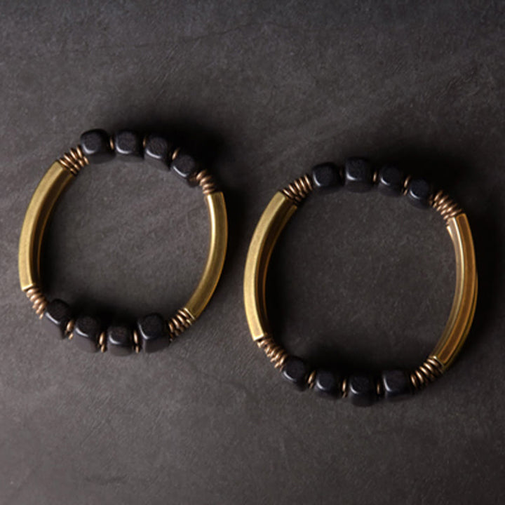 BWOOOH Tibetan Ebony Wood Brass Copper Balance Double Layer Bracelet