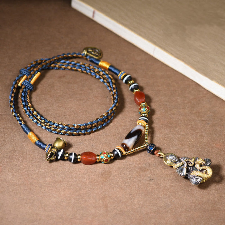 Buddha Stones Handmade Buddha Snake Skull Head Dzi Bead Serenity Rope Necklace Pendant (Extra 35% Off | USE CODE: FS35)