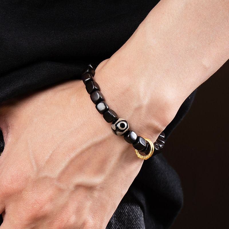 BWOOOH Tibetan Ebony Wood Dzi Bead Balance Calm Bracelet