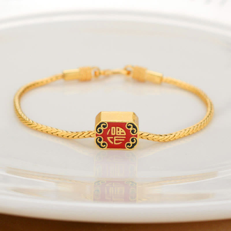 BWOOOH Tibetan 18K Gold Om Mani Padme Hum Lucky Koi Fish Fu Character Ingot Copper Coin Peace Bracelet