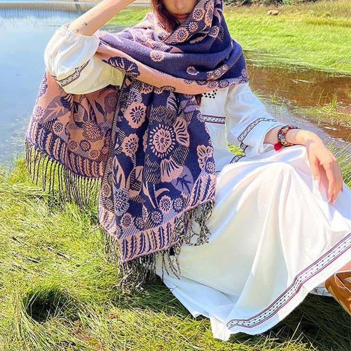 BWOOOH Tibetan Flower Floral Leaves Pattern Design Shawl 