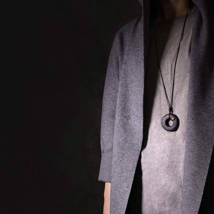 BWOOOH Zen Circle Ebony Wood Peace Calm Necklace Pendant