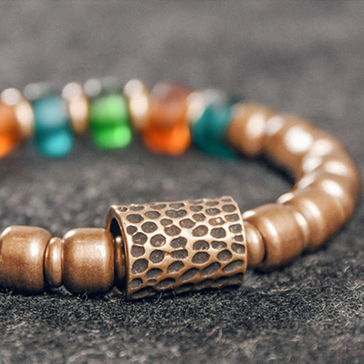 BWOOOH Tibetan Colorful Glass Beads Copper Wealth Bracelet