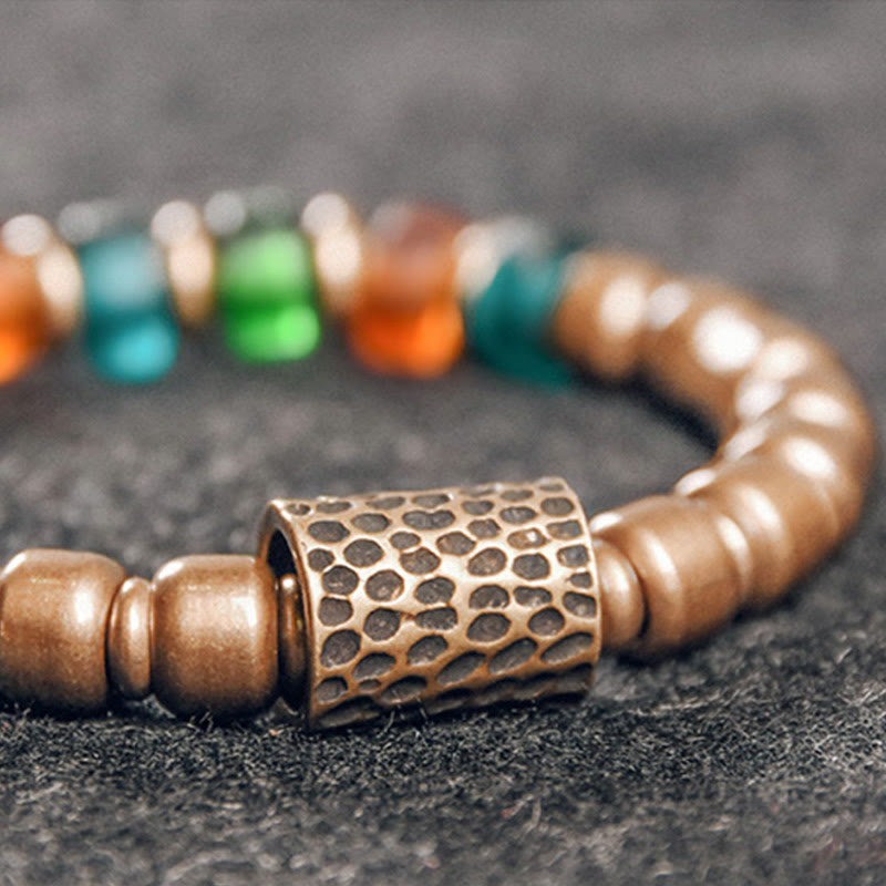 BWOOOH Tibetan Colorful Glass Beads Copper Wealth Bracelet