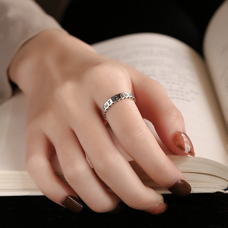 BWOOOH 925 Sterling Silver Six True Words Calm Wisdom Ring
