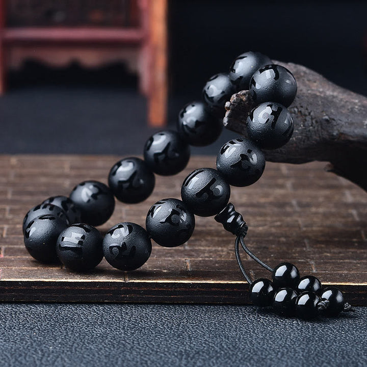 BWOOOH Tibet White Crystal Black Onyx Om Mani Padme Hum Meditation Bracelet