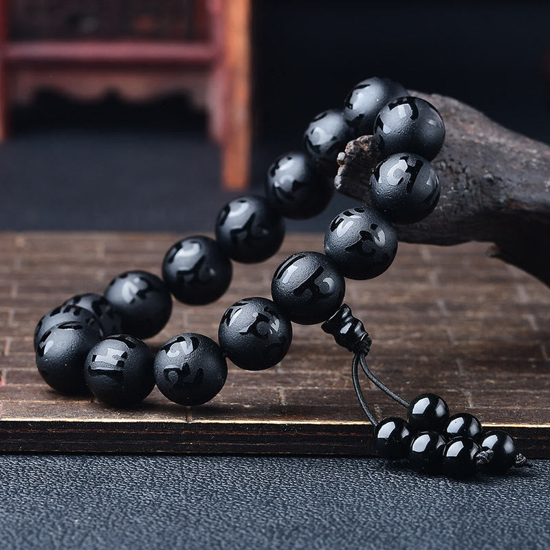 BWOOOH Tibet White Crystal Black Onyx Om Mani Padme Hum Meditation Bracelet