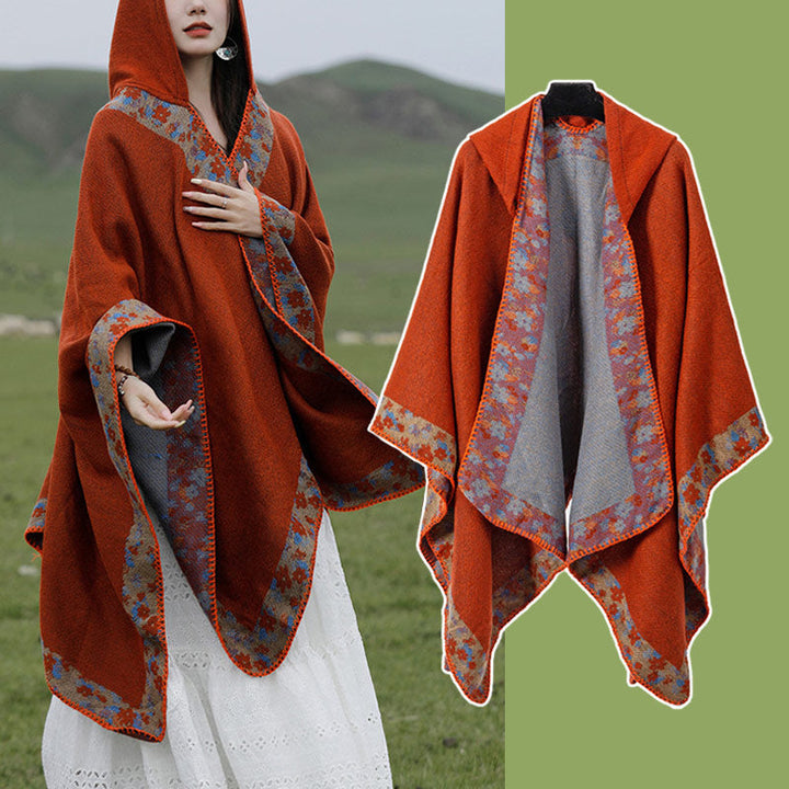 BWOOOH Tibetan Shawl Border Small Floral Flower Hooded Cl