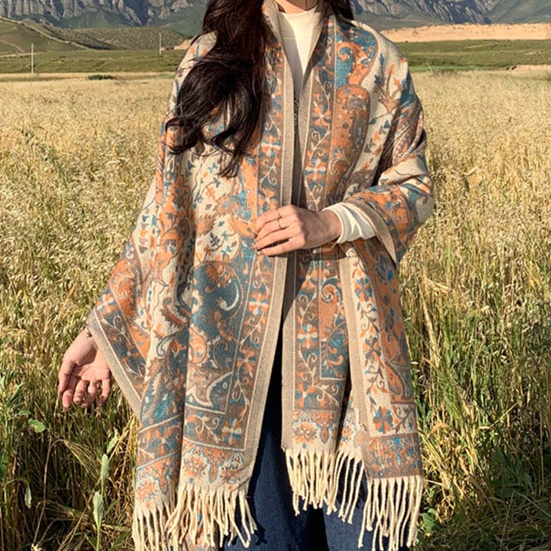 BWOOOH Tibetan Flower Branch Tassel Shawl Cozy Travel Sca